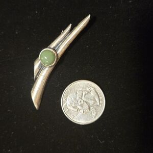 Elegant Unmarked Tested  Silver Brooch with Jade Accent